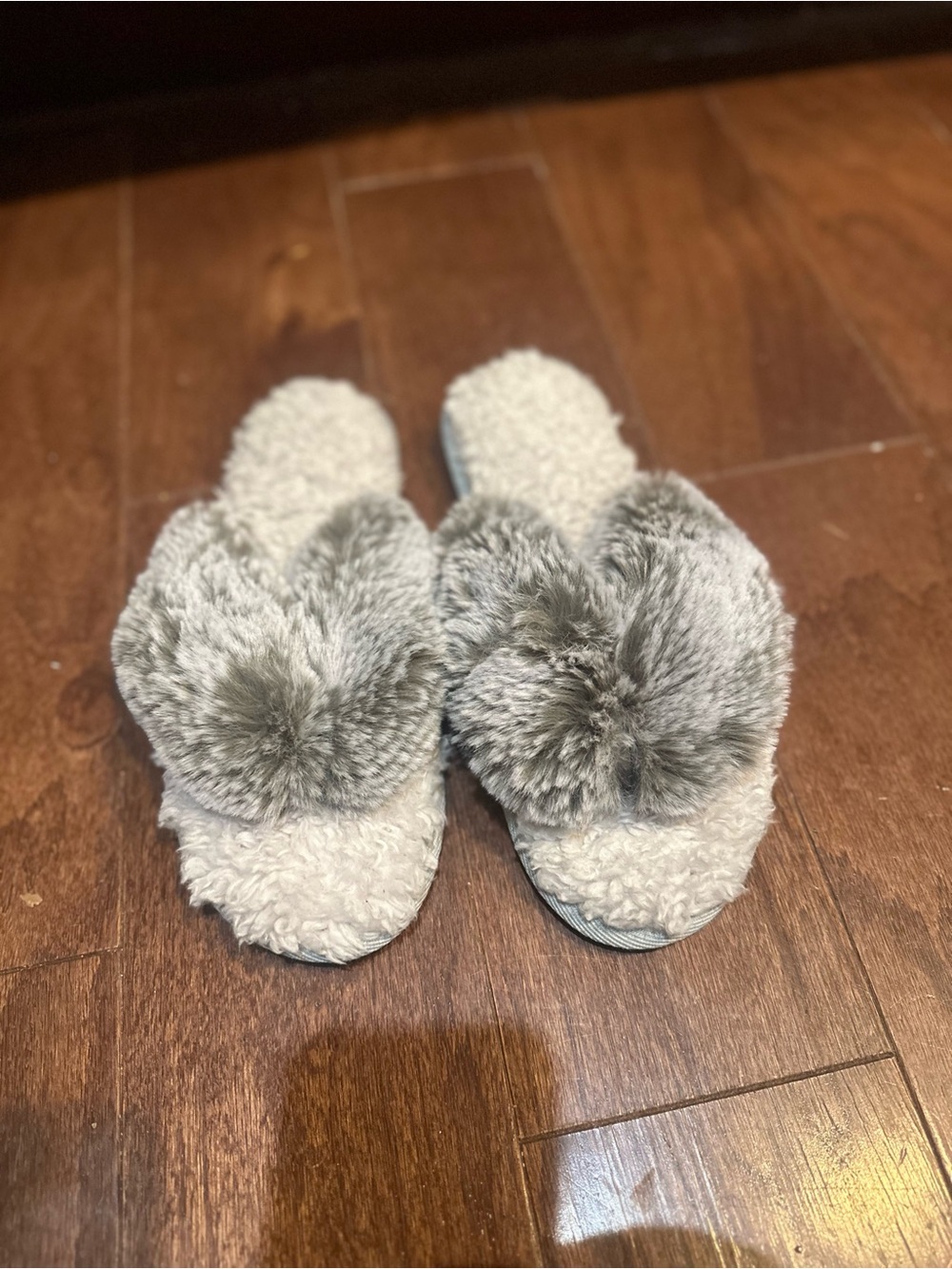 Lemon Gray Faux Fur Pom Slide Slippers